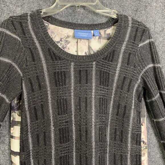 Simply Vera Wang Sweater Top Women Size XS Knit Front Silky Back Gray White - Picture 2 of 16